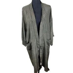 Vintage BBB Studio Womens Silk Satin Kimono Robe Green One Size Geometric